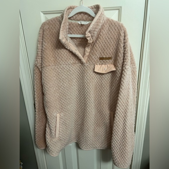 Simply Southern Jackets & Blazers - Simply Southern Simply Soft Sherpa Light Pink 1/4 Snap Corduroy Trim  XXL